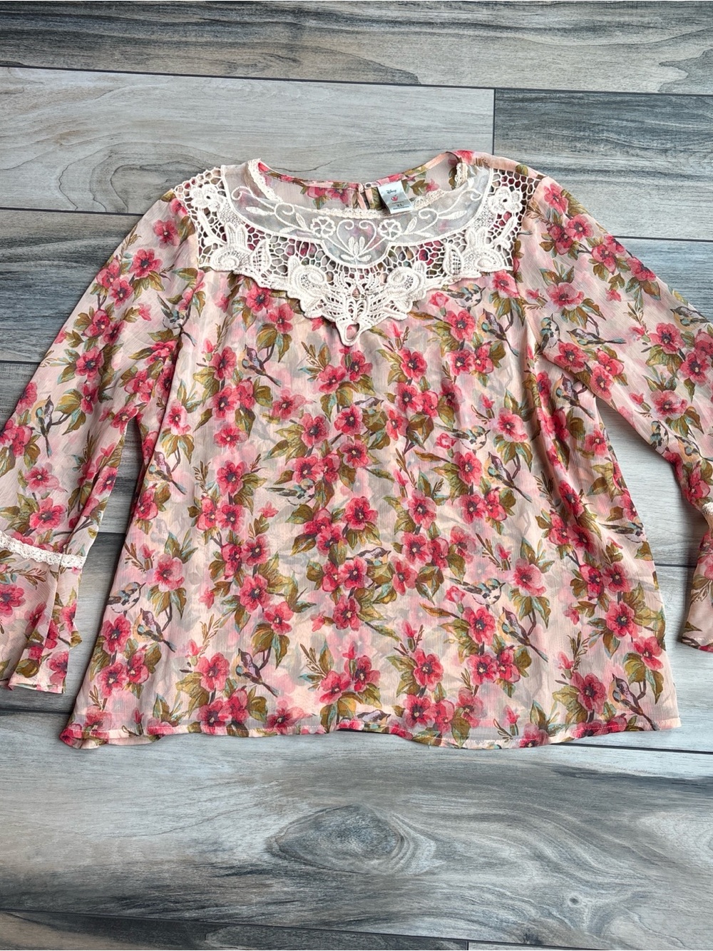 Disney Women’s Pink Floral Lacey Long Sleeve Top
